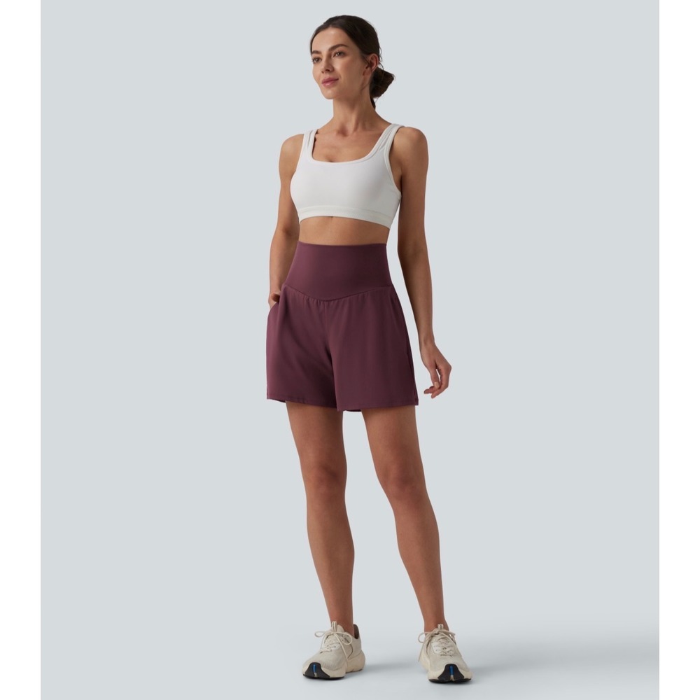 Halara Airy High Waisted InstantCool Yoga Shorts 5" Purple Pockets Size M NWT